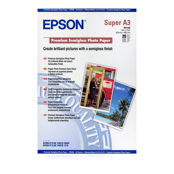 Epson SO41328, Premium Semigloss Photo Paper A3+, Pack 20