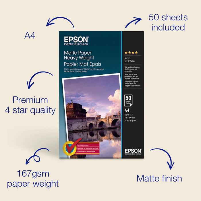 Epson SO41256, Matte Paper Heavyweight, A4, Pack of 50