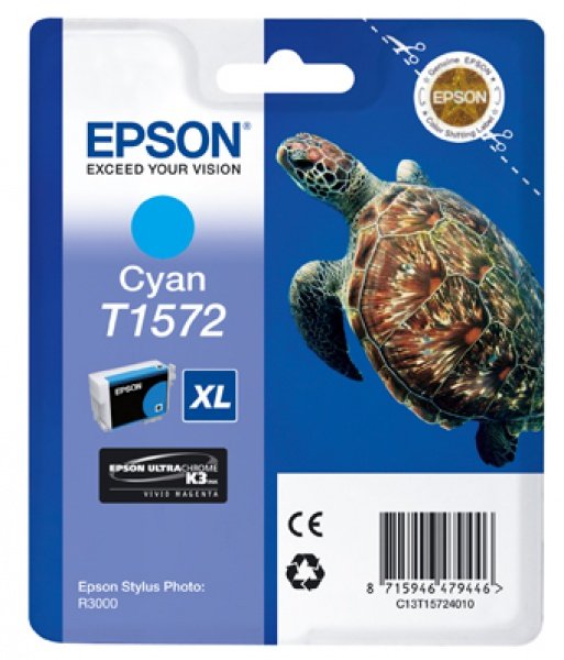 Epson Ink Jet Cartridge T1572, Turtle, Cyan