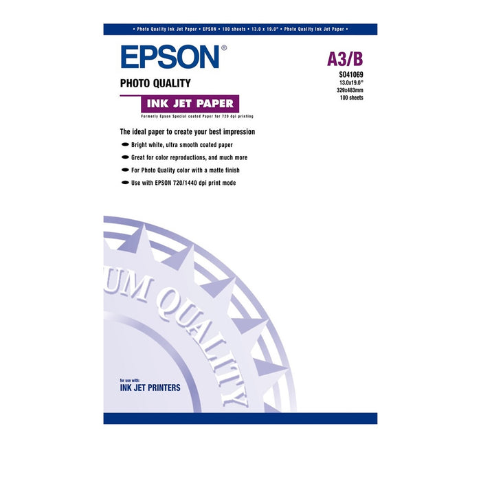 Epson SO41069, Photo Quality Ink Jet Paper, A3+, Pack of 100