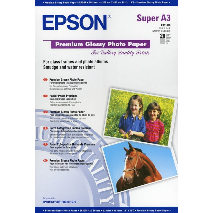 Epson SO41316, Premium Glossy Photo Paper, A3+, Pack of 20
