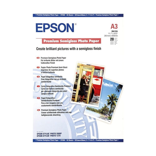 Epson Premium Semi-Gloss Photo Paper A3 250gsm (Pack of 20)