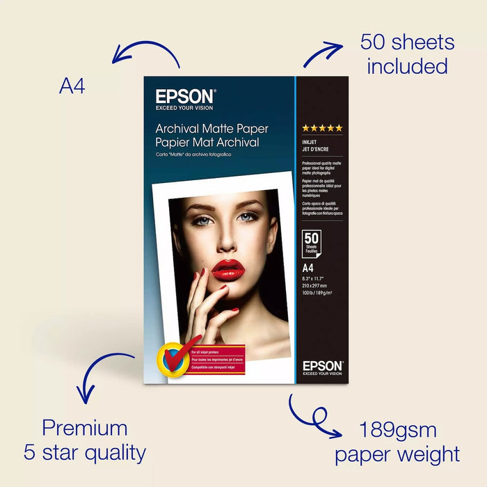 Epson SO41342, Archival Matte Paper A4, Pack of 50