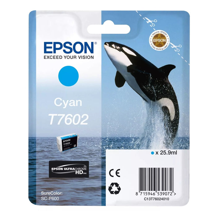 Epson Ink Jet Cartridge T7602 Killer Whale Cyan - Clearance - Expired 2024