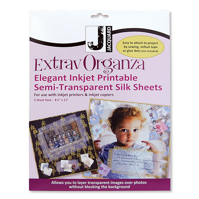 Jacquard ExtravOrganza Elegant Inkjet Printable Semi-Transparent Silk Sheets 8.5" x 11" 5 Pack